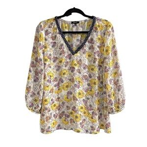 RW&CO Popover V-Neck Floral Print Blouse
White Purple Yellow Blue XL